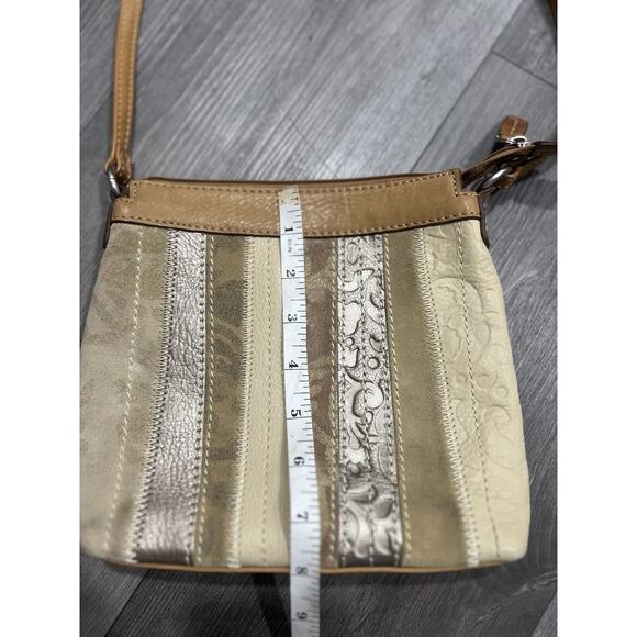 Fossil Genuine Leather color block Crossbody Purse Brown/White - Picture 3 of 6